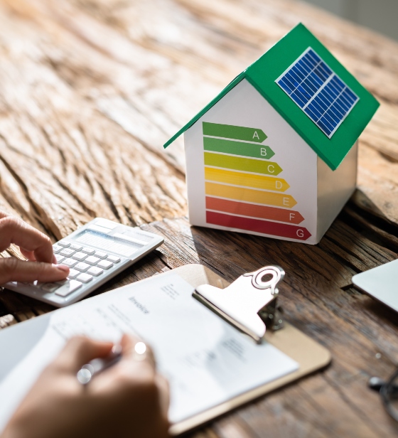 An image of a business owner writing a energy saving plan.