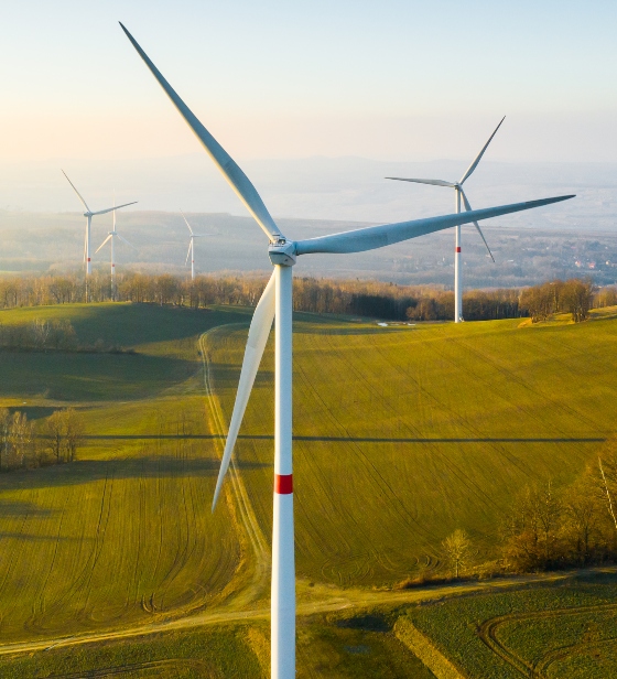 A wind turbine located in the countryside.